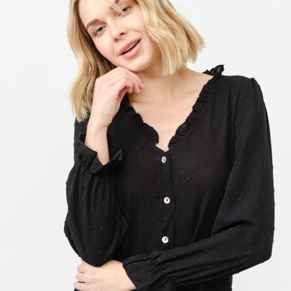 nwt And The Why Polka Dot Ruffle Detailed Blouse Top‎